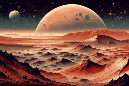 A detailed illustration of the Martian surface, highlighting the unique geological features characteristic of Mars