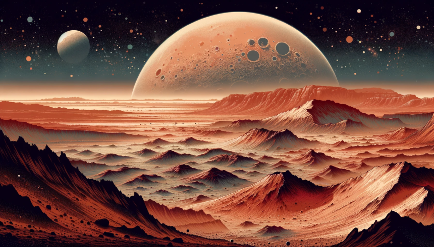 A detailed illustration of the Martian surface, highlighting the unique geological features characteristic of Mars