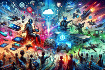 A dynamic and futuristic illustration depicting the exciting world of video gaming in 2024