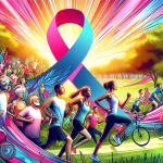 A dynamic and inspiring illustration showing diverse people of different ages and backgrounds engaging in various forms of exercise like running, cycl