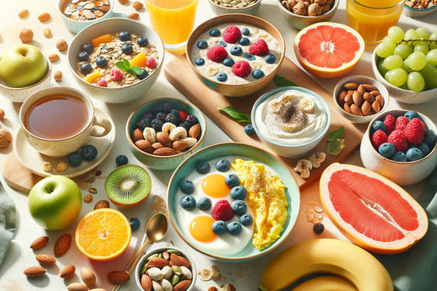 A-vibrant-and-healthy-breakfast-spread-showcasing-a-variety-of-energy-boosting-foods