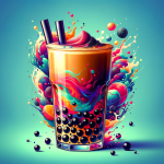 An artistic, colorful image of bubble tea