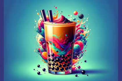 An artistic, colorful image of bubble tea