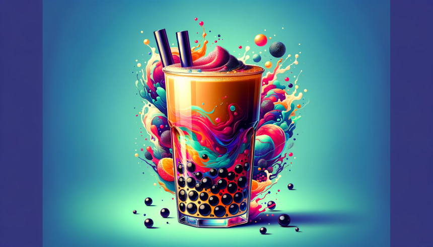 An artistic, colorful image of bubble tea