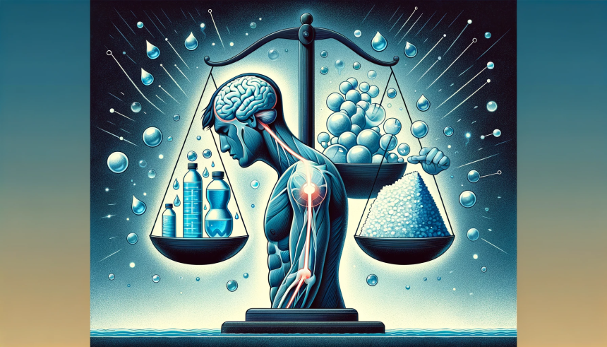 An illustration depicting the concept of water intoxication, also known as hyponatremia