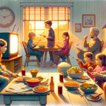 An illustration that captures the essence of the article about children eating in front of the television