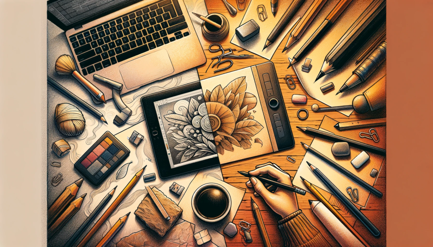 An illustration that captures the essence of traditional sketching in contrast to the digital art world