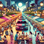 An illustration that captures the vibrant culinary scene and nightlife of BM