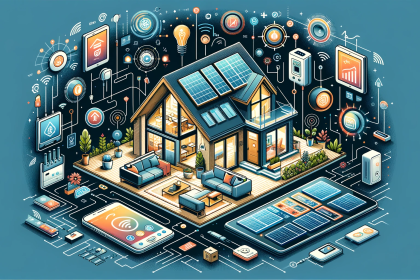 An illustration that embodies the concept of smart homes, showcasing a futuristic house equipped with the latest technology for automation