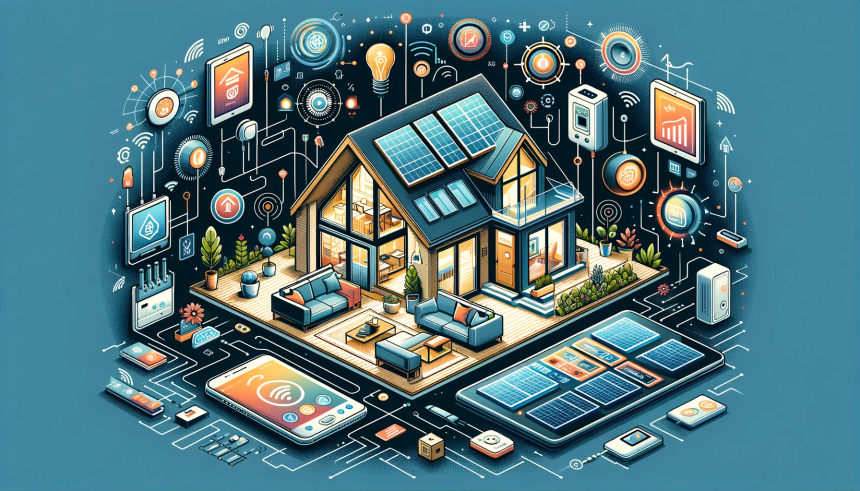 An illustration that embodies the concept of smart homes, showcasing a futuristic house equipped with the latest technology for automation