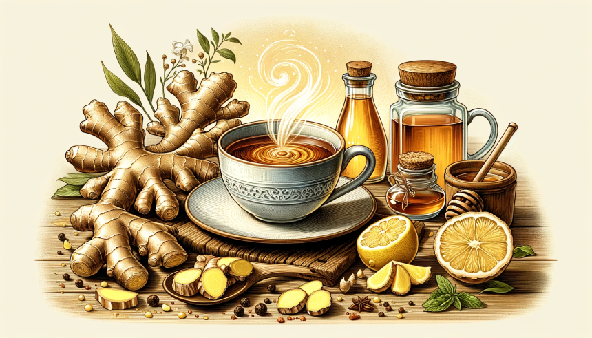 An illustration that embodies the essence of ginger tea as a traditional and healthful beverage