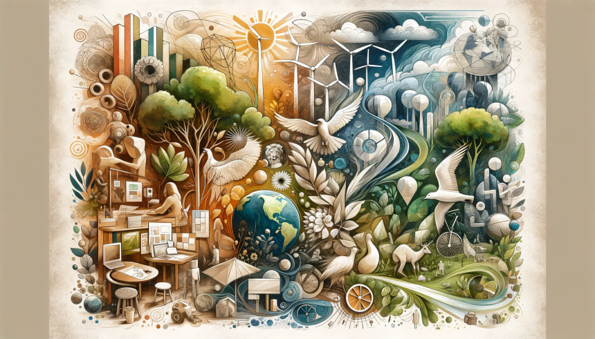 An illustration that embodies the fusion of artistic creativity and environmental sustainability, known as eco-artistry