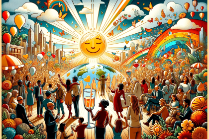 An illustration that embodies the spirit of Optimist Day 2024, showcasing a celebration of hope, positivity, and the 'glass half full' perspect