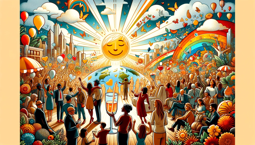 An illustration that embodies the spirit of Optimist Day 2024, showcasing a celebration of hope, positivity, and the 'glass half full' perspect