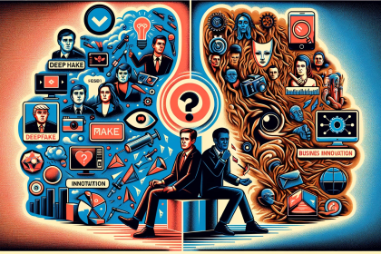 An illustration that encapsulates the dual nature of deepfake technology, highlighting both its innovative potential and the ethical dilemmas