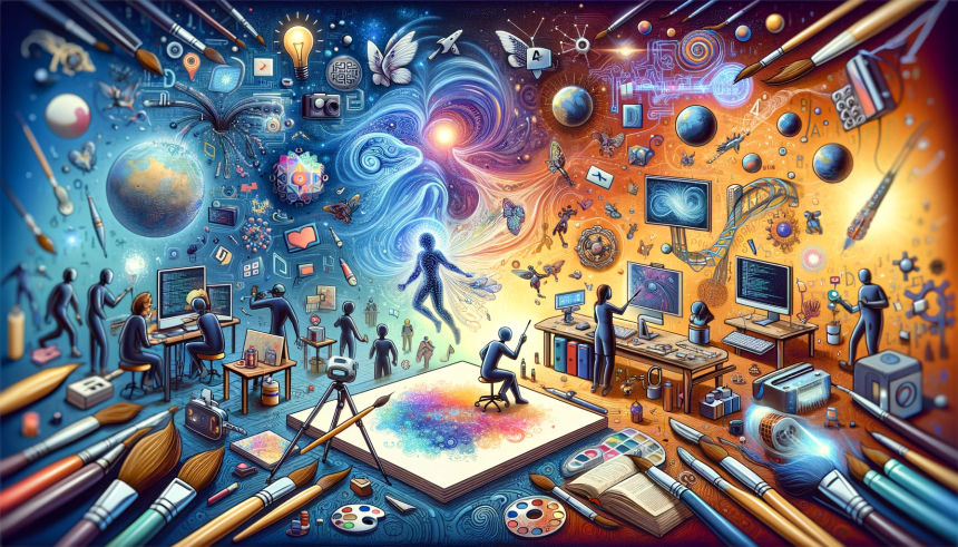 An illustration that encapsulates the dynamic fusion of art and technology, showcasing the transformative impact on creative expression