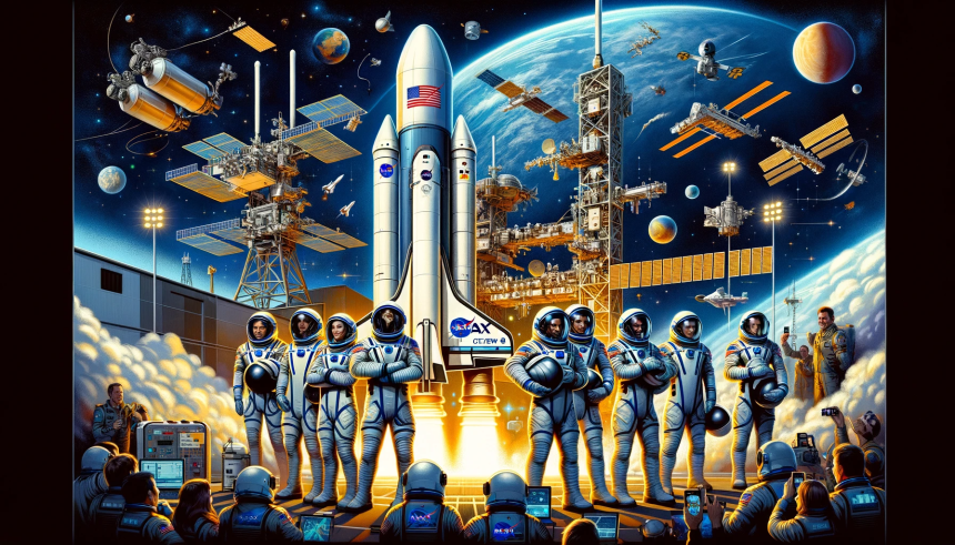 An illustration that encapsulates the essence of NASA's SpaceX Crew-8 mission to the International Space Station