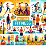 An illustration that showcases a variety of beginner-friendly fitness activities for someone starting their fitness journey