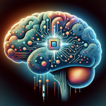 An illustration that symbolizes the concept of integrating artificial intelligence within the human brain