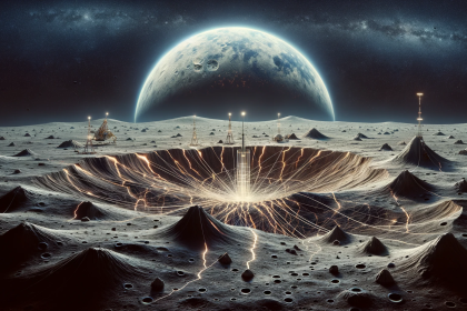 An illustration that visualizes the phenomenon of an earthquake on the moon, known as a moonquake