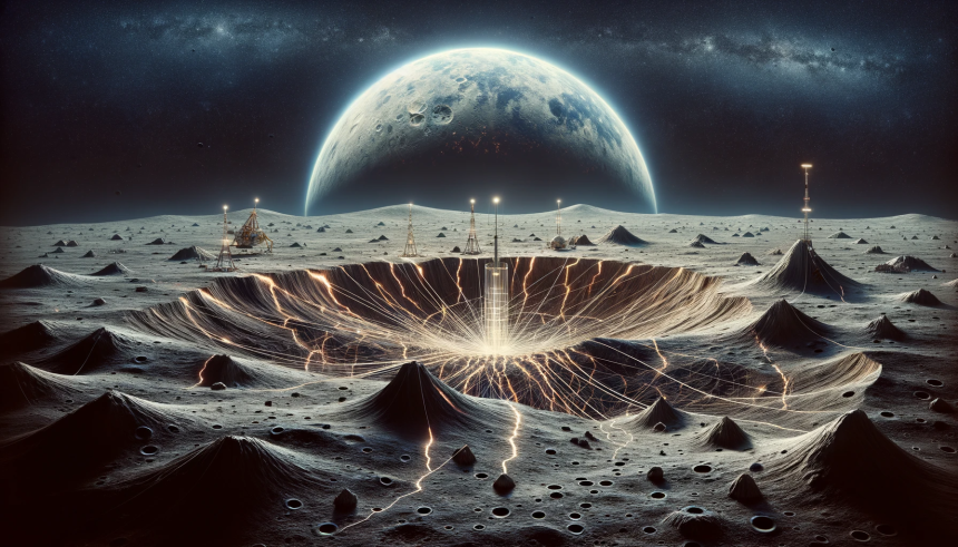 An illustration that visualizes the phenomenon of an earthquake on the moon, known as a moonquake