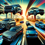 Illustration of 'Hitting the Road in Style_ Top 10 SUVs of 2023 Rule the Global Asphalt'_ A dynamic and striking portrayal of the top 10 SUVs of 2023