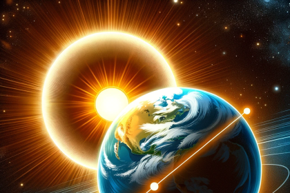 Illustration of Perihelion Day_ A vivid depiction of the Earth at its closest point to the Sun during its orbit, known as perihelion.