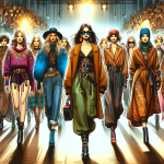 Image of a trendy fashion runway with models walking down showcasing the top 10 style trends of 2023, including diverse fashion designs, accessories