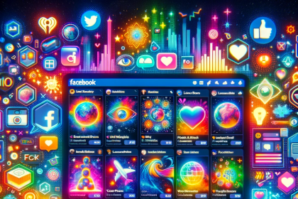 Image of a vibrant social media feed on a computer screen showing the top 10 trends rocking Facebook in 2023, featuring icons, popular posts, and user