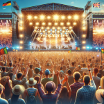 Lively music festival atmosphere, capturing the essence of global music festivals.