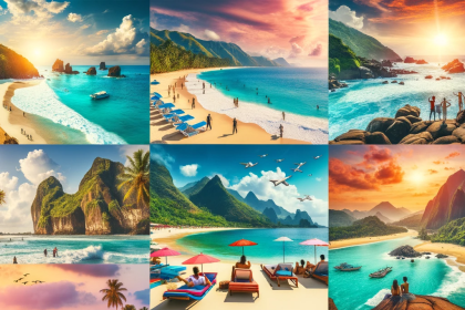 Scenic collage of the top 10 beaches in India for 2024, featuring pristine shores, turquoise waters, and tourists enjoying the sun, sand, and surf