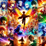 Vibrant collage of scenes from the top 10 anime of 2023, featuring dynamic characters, epic battles, and captivating storylines, with a colorful