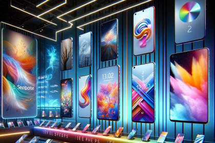 Vibrant display of the top 10 smartphones of 2023, featuring cutting-edge designs and technology, each phone showcased with its unique features