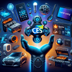 the spirit of CES 2024, showcasing a montage of the latest tech innovations