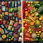 A compelling visual narrative depicting the contrast between ultra-processed foods and whole, nutritious foods