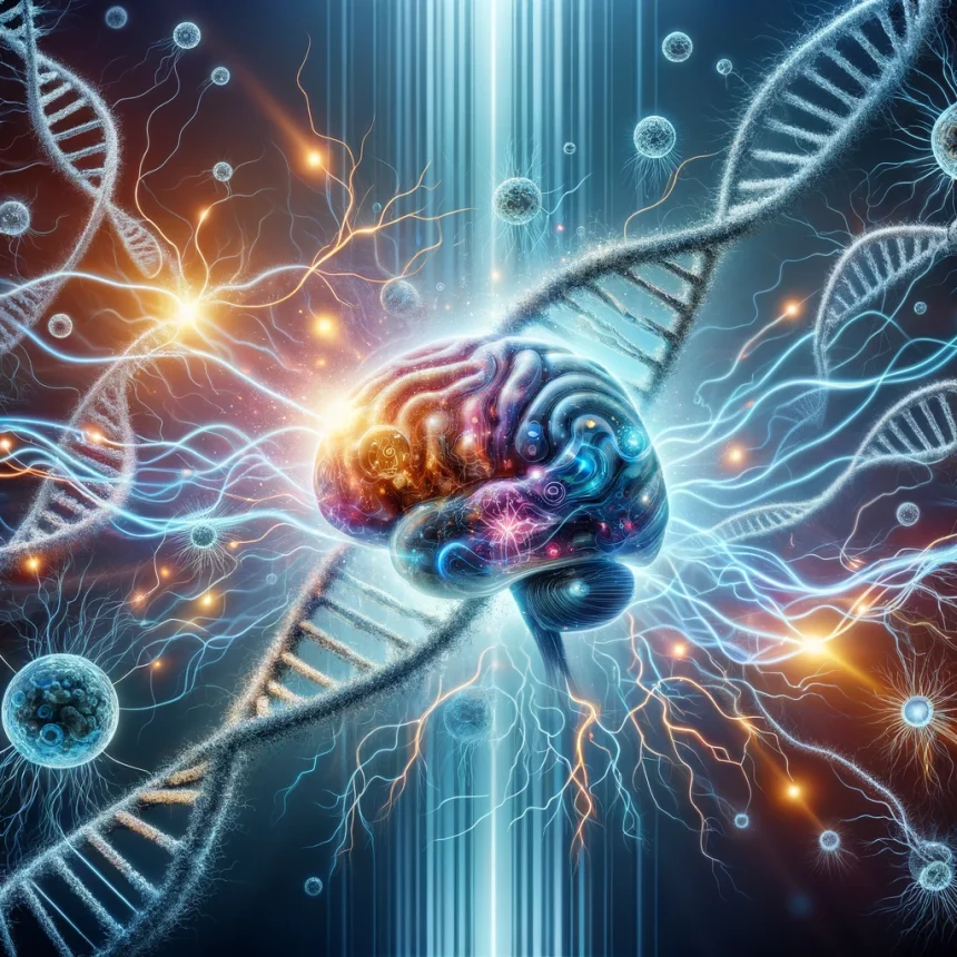 A conceptual image that symbolizes a groundbreaking shift in treating neurological diseases through genetic engineering