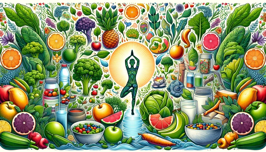 A detailed illustration that encapsulates the essence of detoxification through a healthy diet and lifestyle