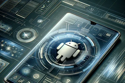 A futuristic concept design for Android 15, showcasing advanced technology features and a sleek, modern aesthetic