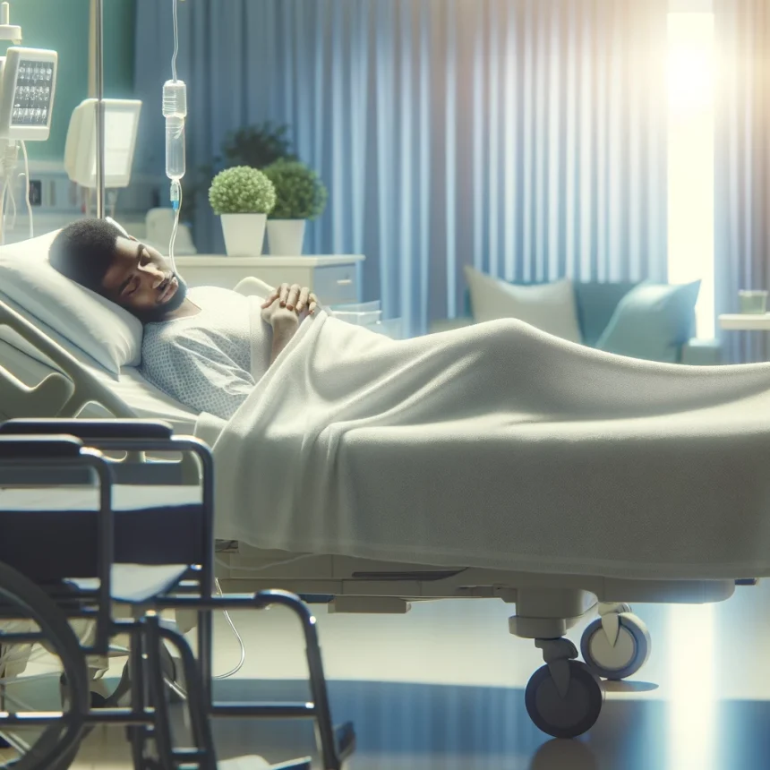 A peaceful image of a patient sleeping in a comfortable and serene hospital room