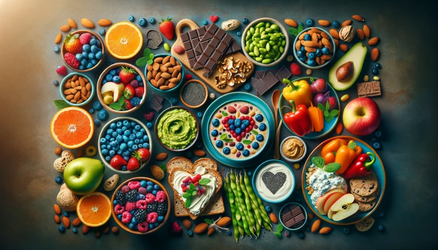 A variety of heart-healthy snacks