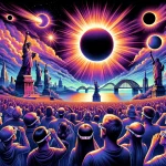 A vibrant and detailed illustration that encapsulates the excitement and awe surrounding the 2024 Great North American Eclipse