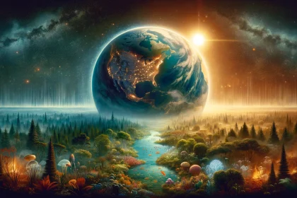 An illustration depicting Earth enveloped in a subtle, warm glow to signify the increased absorption of solar radiation