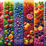 An illustration showcasing an assortment of seasonal berries, including strawberries in spring, blueberries, raspberries, etc.