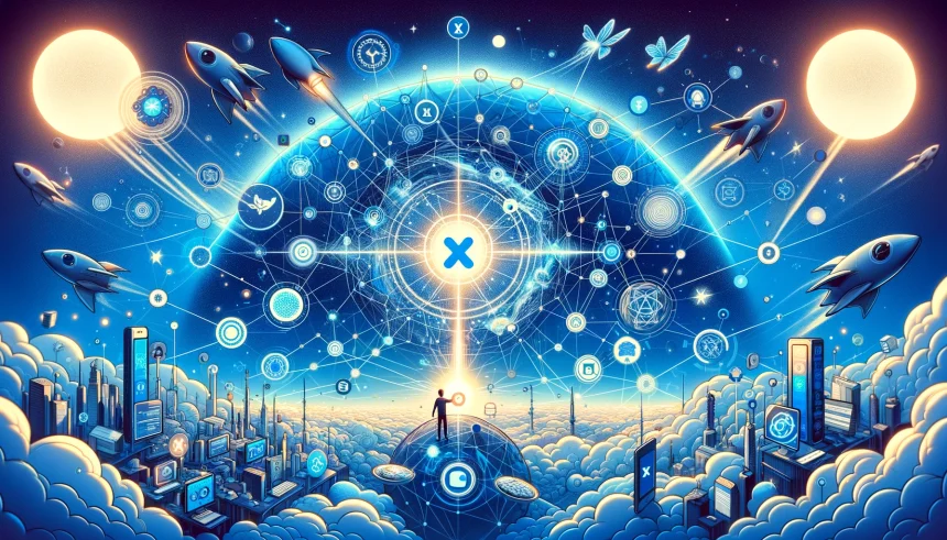 An illustration that captures the essence of Bluesky's launch and its potential impact on X (formerly Twitter)