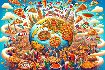 An illustration that captures the essence of World Pizza Day, showcasing the diversity and global appeal of pizza