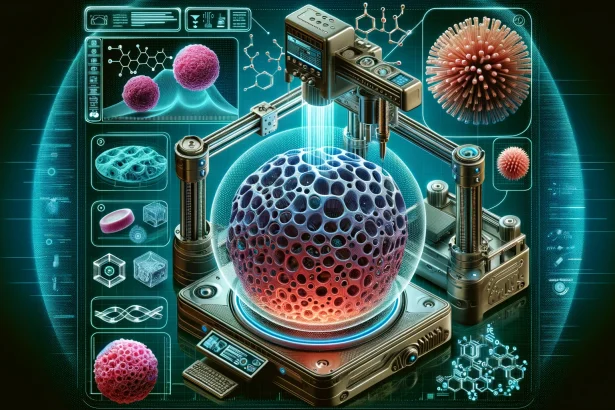 An illustration that embodies the innovative concept of 3D-printed spheroids in biomedical research