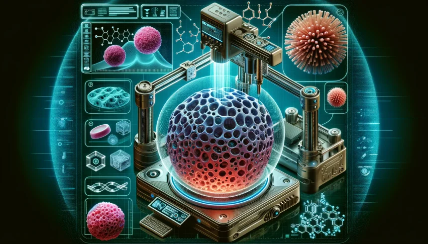 An illustration that embodies the innovative concept of 3D-printed spheroids in biomedical research