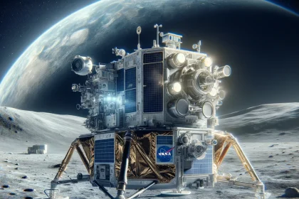 An illustration that encapsulates a detailed and futuristic image of the Odysseus Moon Lander, designed by NASA for lunar exploration