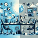 An illustration that encapsulates the dual nature of remote work, highlighting both the positive amd negative aspects