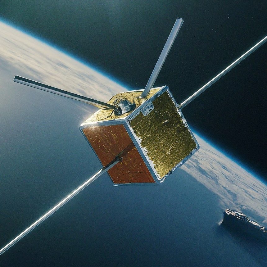 An illustration of a Satellite in Space